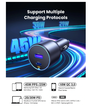 UGREEN 63W Type-C + USB Fast Car Charger;powerful and efficient charging solution for your car - Image 2